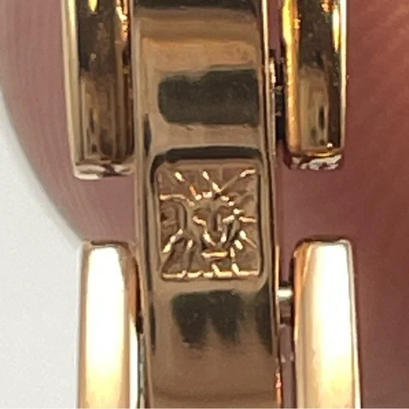 Vintage Ann Klein Rose Gold Tone Rhinestone Fold Over Clasp Bangle Bracelet